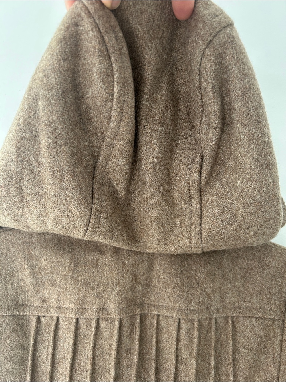 Vintage Wool Trench Coat Long Fit & Flare Belted Button Detail & Detachable Hood - Picture 12 of 16